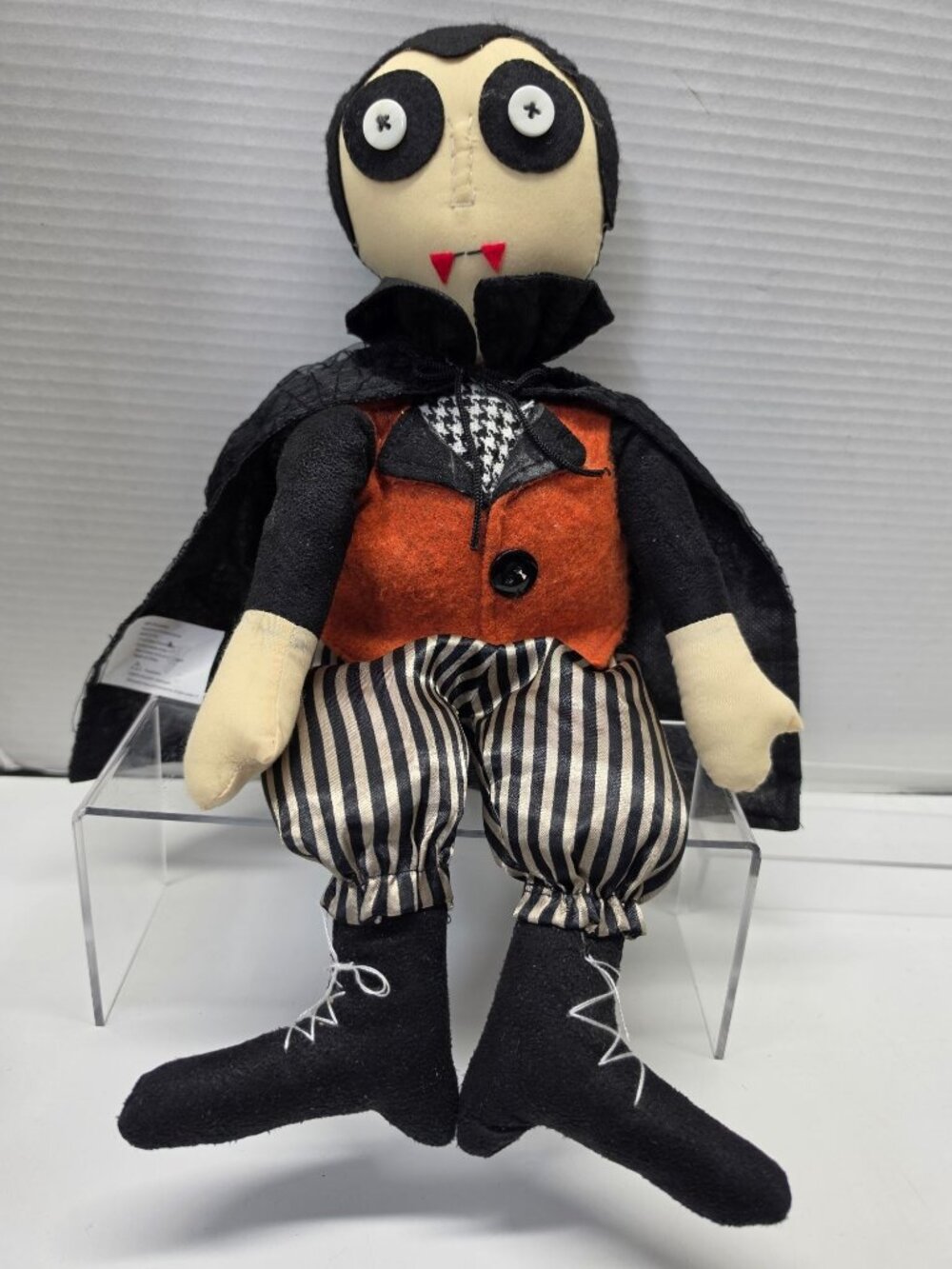 Primitive Vampire Dracula Doll 16" Halloween Decor Spiderweb Glitter Cape